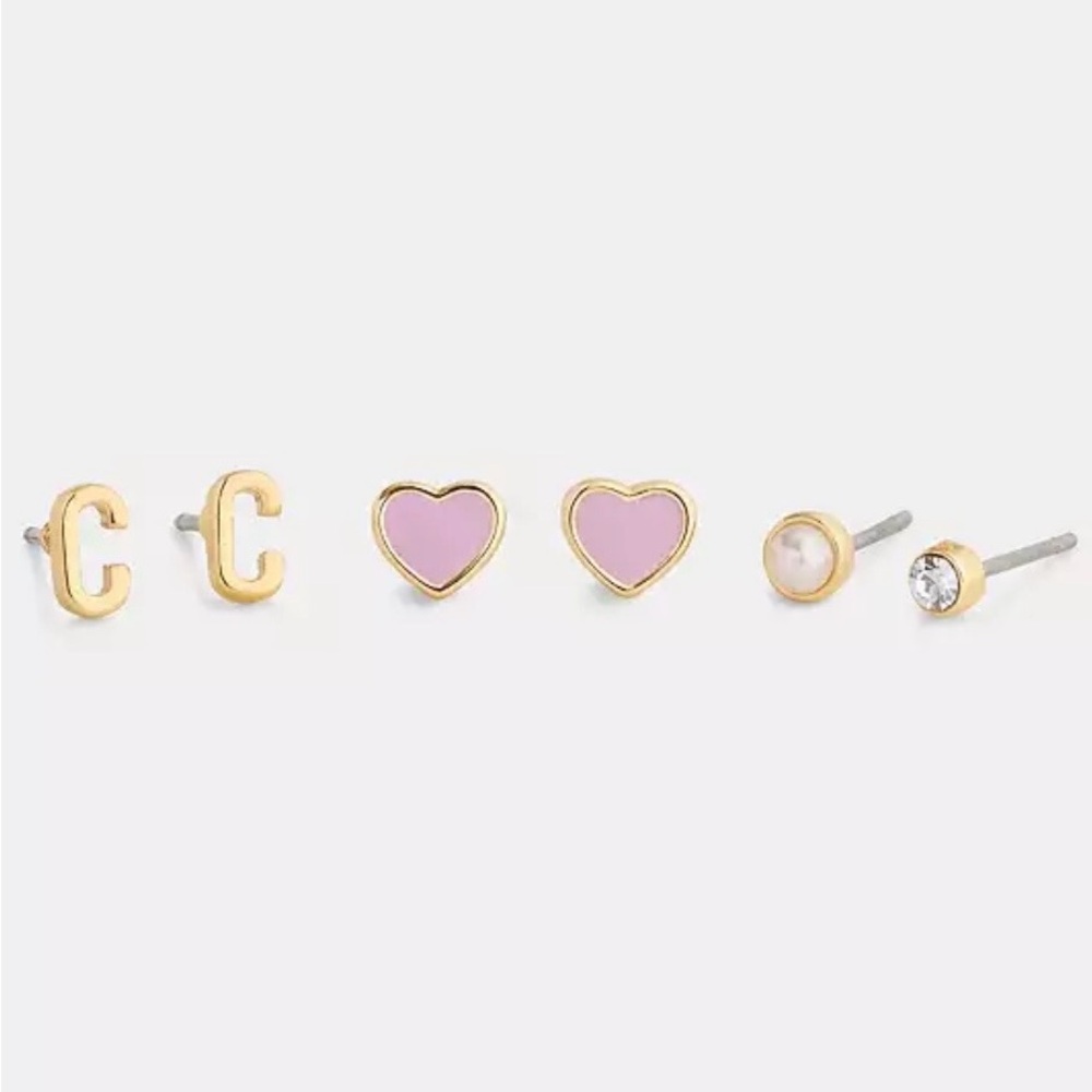 NWT Coach C Initial Stud Earrings Set